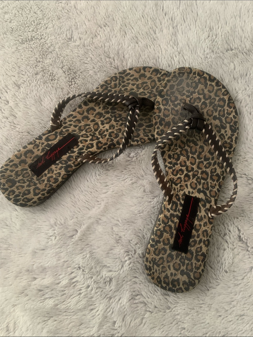 Leopard Print Women's Flip Flop Sandals - Brown